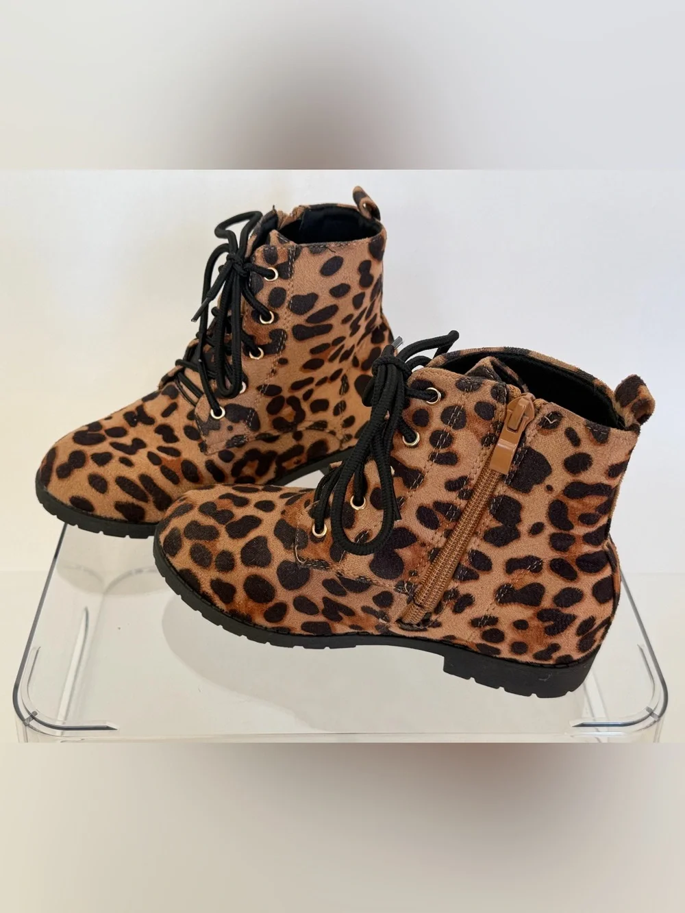Lucky Top Girls Leopard Print Combat Boots Size 2
